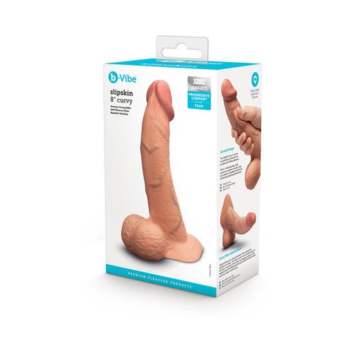 b - Vibe Slipskin Realistic Silicone Dildo 8 in. Curved MochaAdults - Rise and Effect