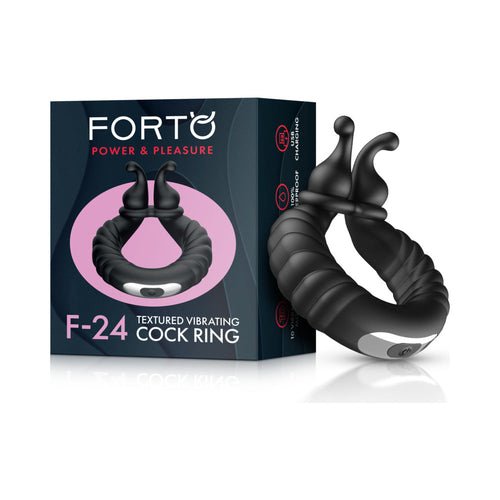 Forto F - 24 Rechargeable Silicone Textured Vibrating Cockring BlackAdults - Rise and Effect