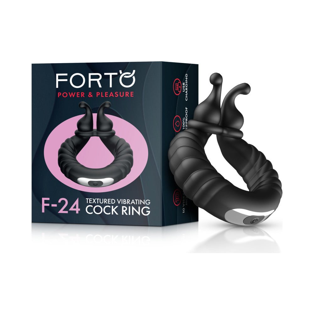 Forto F - 24 Rechargeable Silicone Textured Vibrating Cockring BlackAdults - Rise and Effect