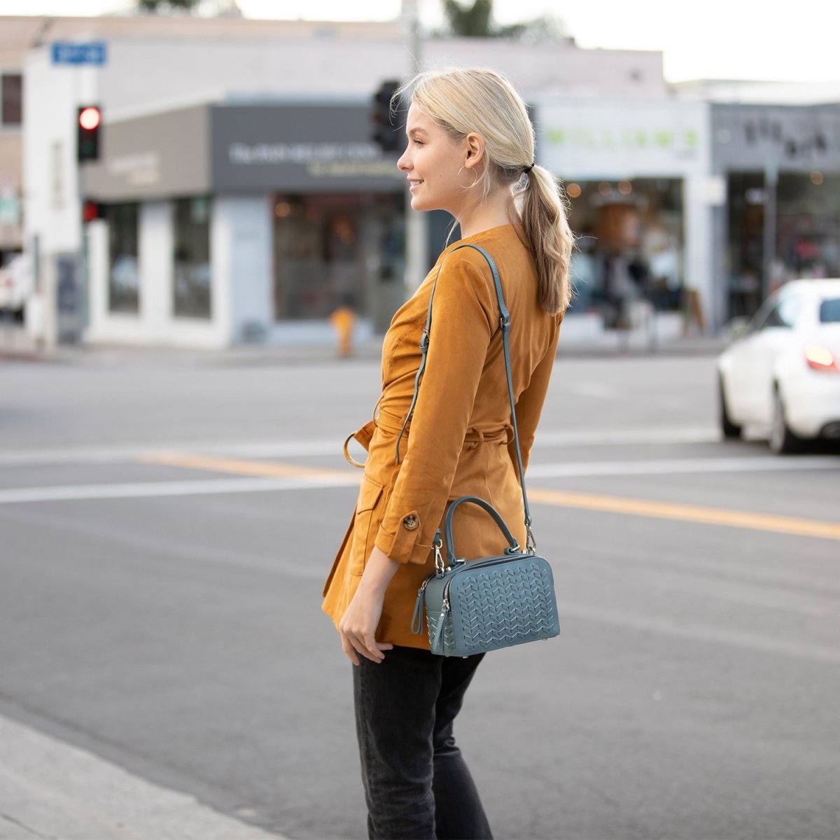 Kayla Woven Leather Crossbody Bag BlueBags & Wallets - Rise and Effect