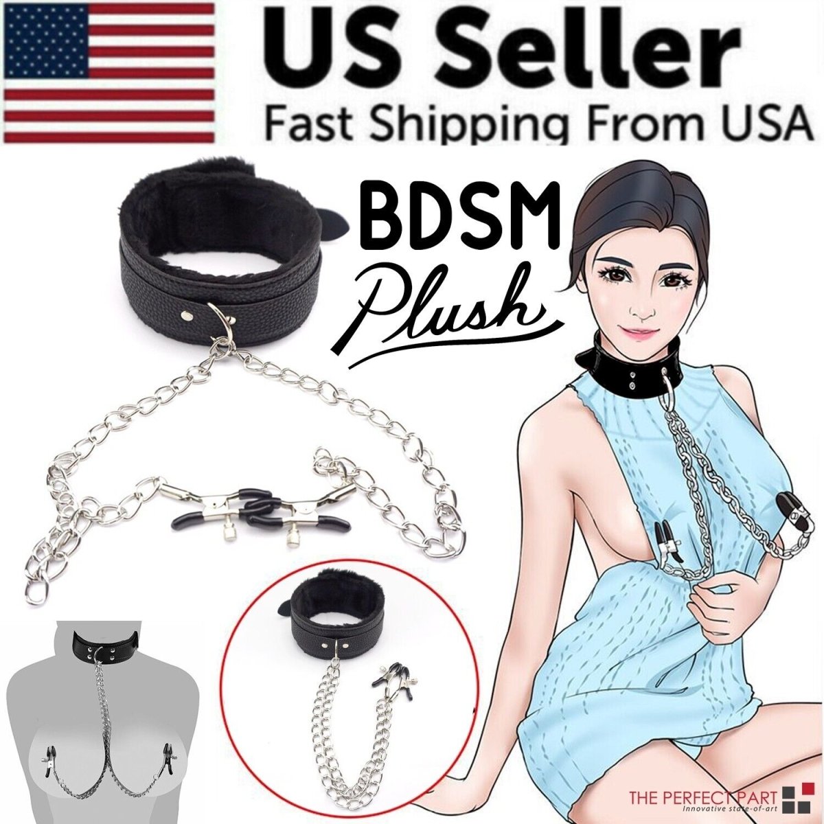 PU Leather Collar With Nipple Clamps SM Bondage Play Sex Toys Sexual Wellness - Rise and Effect
