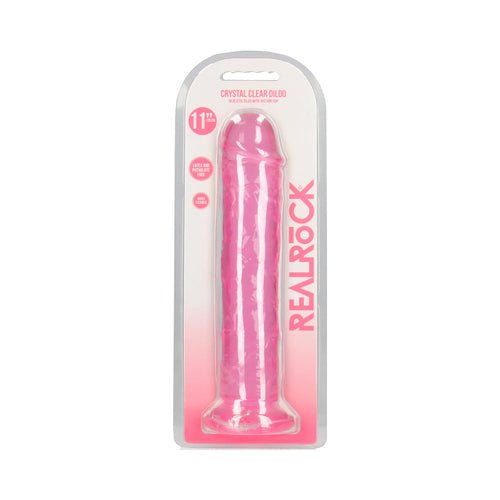 RealRock Crystal Clear Straight 11 in. Dildo Without Balls PinkAdults - Rise and Effect