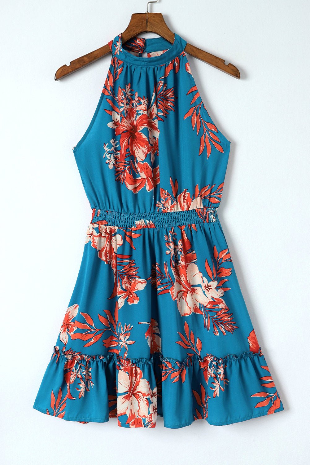 Sky Blue Floral Print Sleeveless Ruffled Mini DressWomen's Clothing - Rise and Effect
