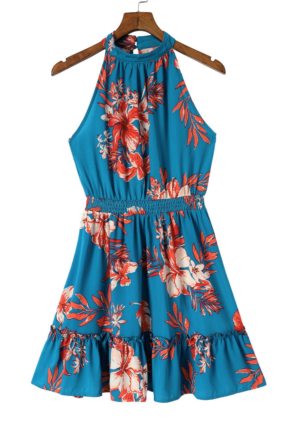 Sky Blue Floral Print Sleeveless Ruffled Mini DressWomen's Clothing - Rise and Effect