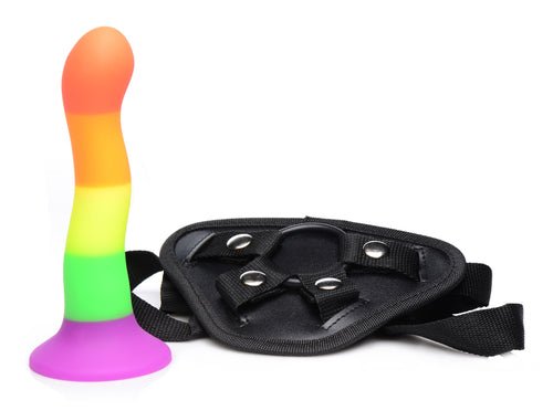 Proud Rainbow Silicone Dildo With HarnessSexual Wellness - Rise and Effect