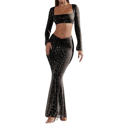 Women Clothes Sexy Rhinestone Top Mermaid Skirt Skirt SetWomen's Clothing - Rise and Effect