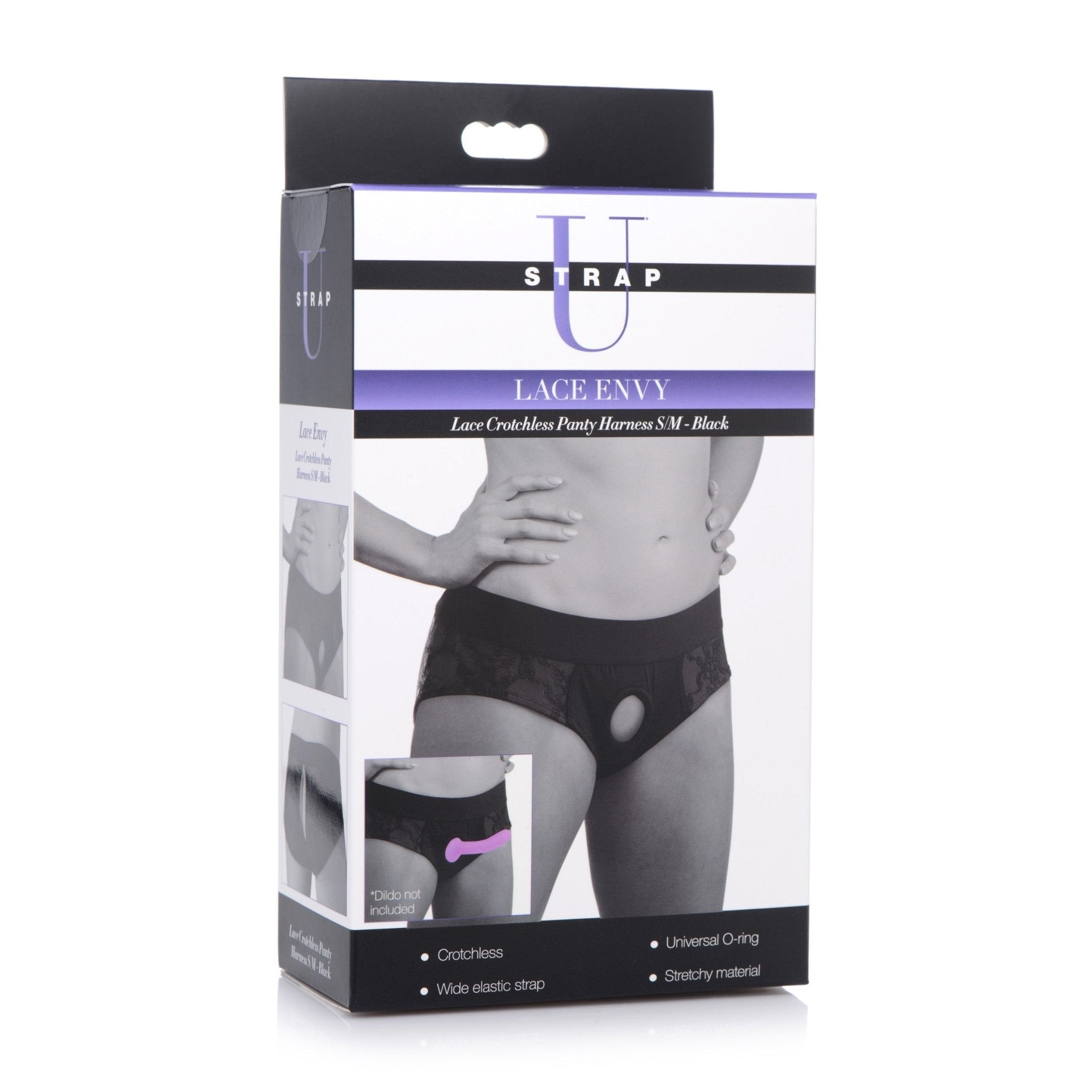 Lace Envy Black Crotchless Panty Harness - S - MLingerie & Underwear - Rise and Effect