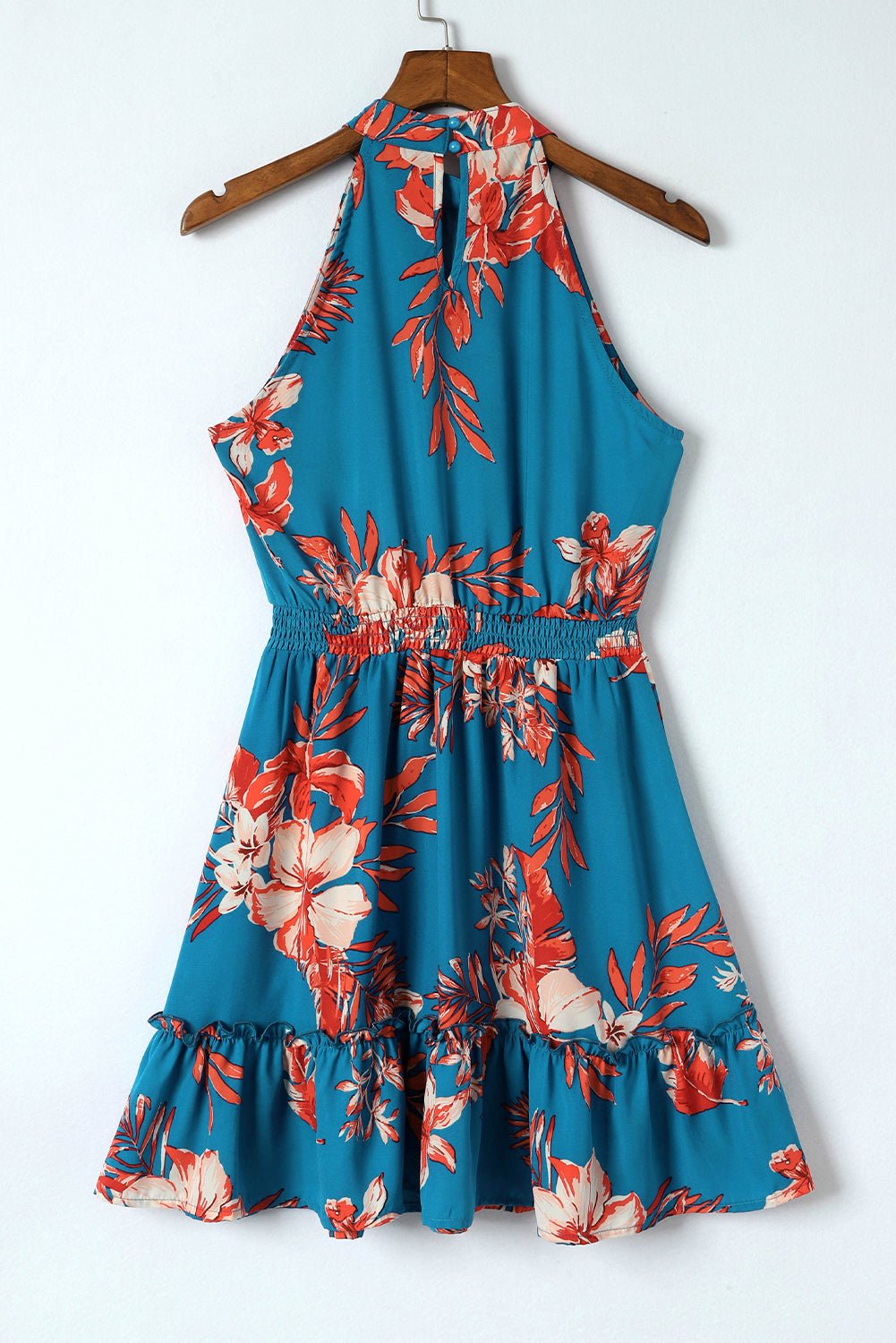Sky Blue Floral Print Sleeveless Ruffled Mini DressWomen's Clothing - Rise and Effect