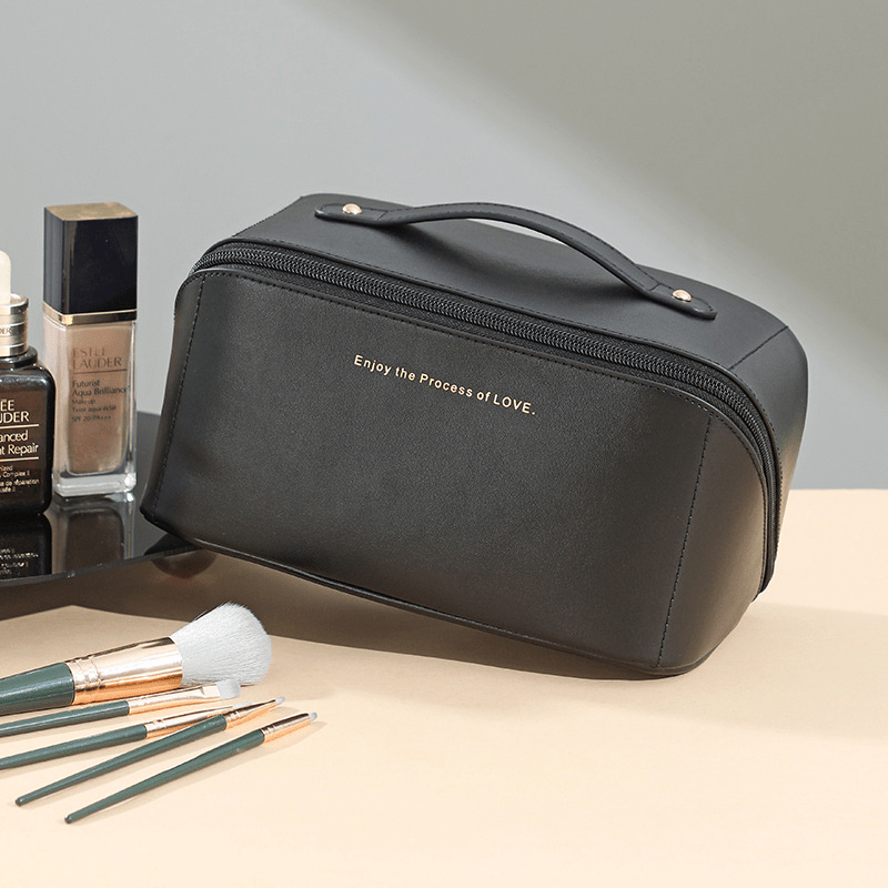 Cosmetic Bag Leather Makeup Organizer Female Toiletry Kit BagsStorage - Rise and Effect