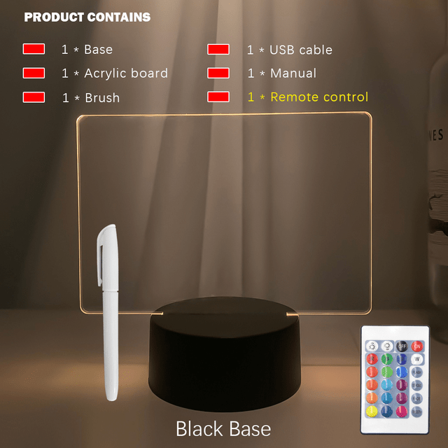 Touch Control Base Rewritable 3D Night Light with Message BoardLamp - Rise and Effect